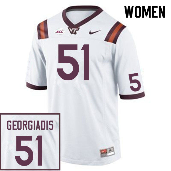 Women #51 Dimitri Georgiadis Virginia Tech Hokies College Football Jerseys Sale-White - Click Image to Close